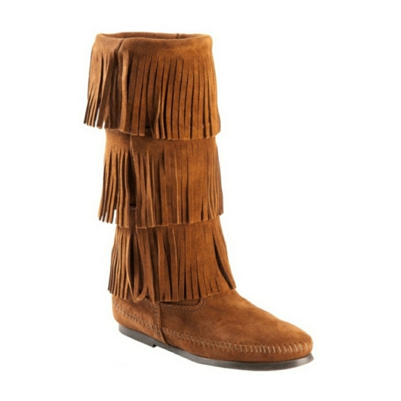Minnetonka Three Layer Fringe Boots in Brown - Picture 1 of 16